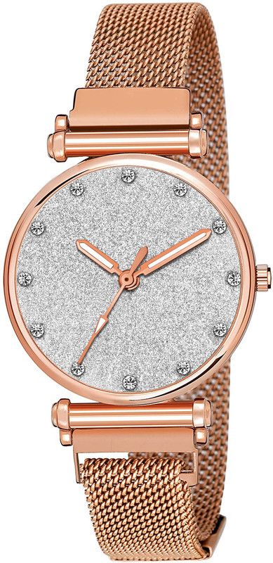 Analog Watch - For Girls Silver 12 Diamouns Dial
