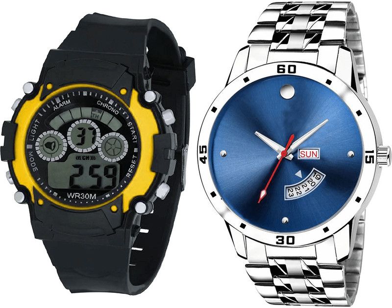 combo watch Analog Watch - For Men Contemporary Chronograph Kids And Day And Date Analogue Black And Silver Color Boys And Men Watch - B6-BL46.105 (Combo Of 2 )