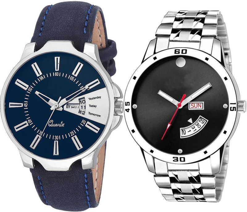 combo watch Analog Watch - For Girls Latest Analogue Day And Date Analogue Blue And Silver Color Boys And Men Watch - BL46.23-BL46.104 (Combo Of 2 )