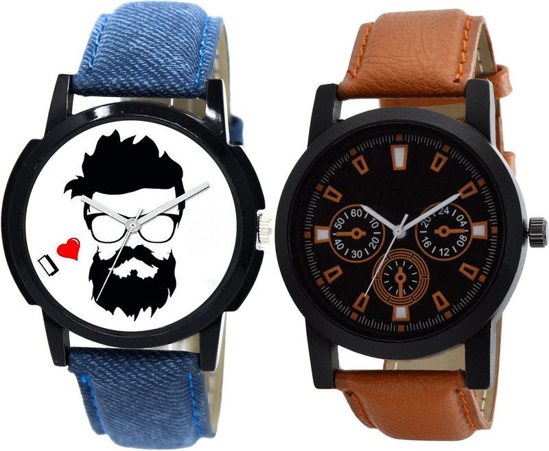 combo watch Analog Watch - For Girls Brand New Diwali Beard Style Analogue Blue And Brown Color Boys And Men Watch - B12-B31 (Combo Of 2 )