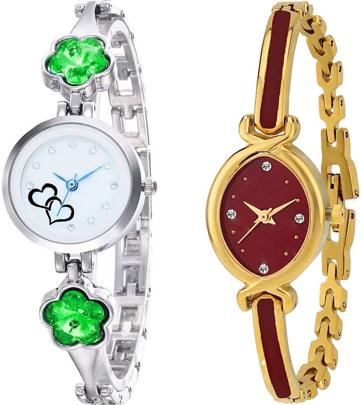 combo watch Analog Watch - For Girls Modern Branded Love Valentine Analogue Silver And Gold Color Girls And Women Watch - G434-G122 (Combo of 2 )