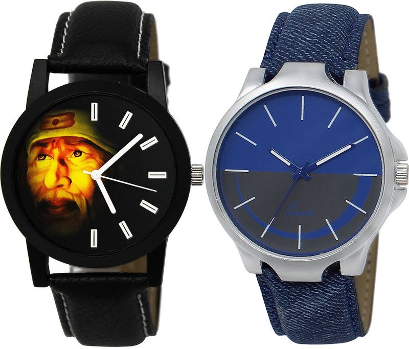 combo watch Analog Watch - For Girls Contemporary Formal Sai Baba Analogue Black And Blue Color Boys And Men Watch - B123-BL46.24 (Combo Of 2 )