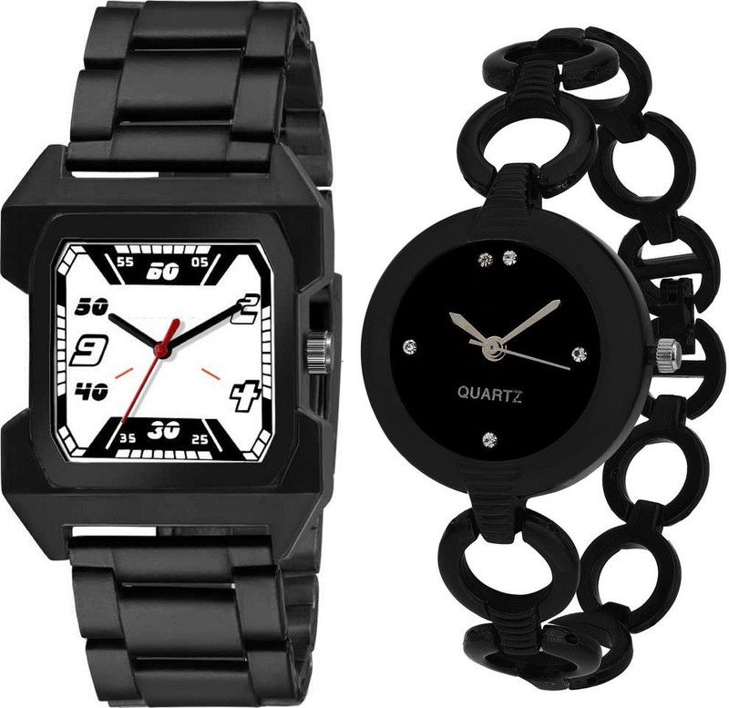 Analog Watch - For Men & Women JR-1293|Pack of 2 Couple Combo Stylish and Premium Stainless Black Color