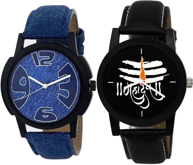 combo watch Analog Watch - For Girls New Branded Mahadev Analogue Blue And Black Color Boys And Men Watch - B9-B114 (Combo Of 2 )
