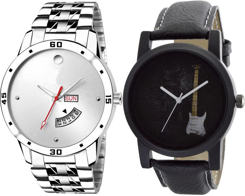 combo watch Analog Watch - For Girls Contemporary Professional Day And Date And Guitar Analogue Silver And Black Color Boys And Men Watch - BL46.103-B35 (Combo Of 2 )