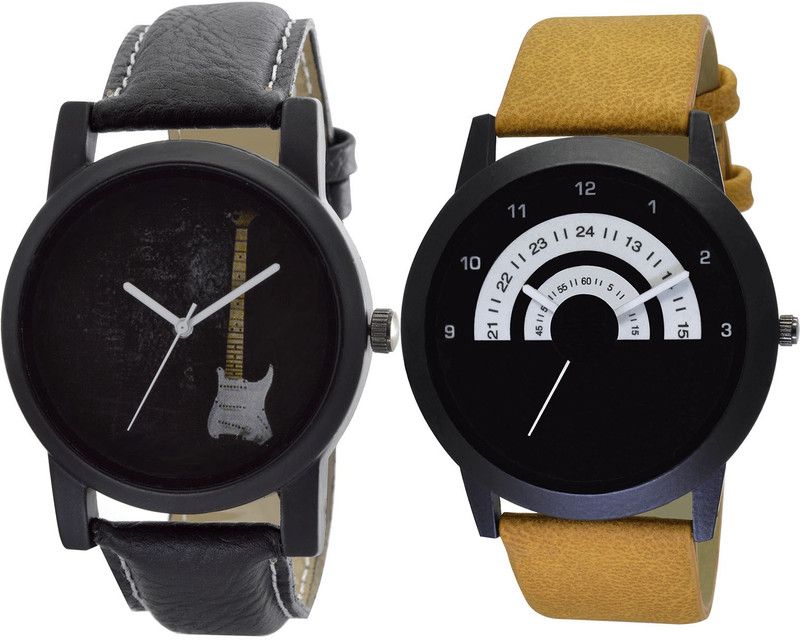 combo watch Analog Watch - For Girls Contemporary Exclusive Guitar Analogue Black And Brown Color Boys And Men Watch - B35-B49 (Combo Of 2 )