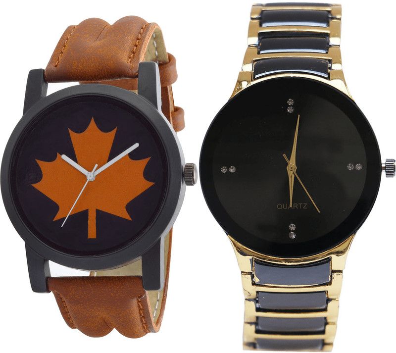 combo watch Analog Watch - For Girls Latest Wrist Analogue Brown And Black Color Boys And Men Watch - B34-B69 (Combo Of 2 )