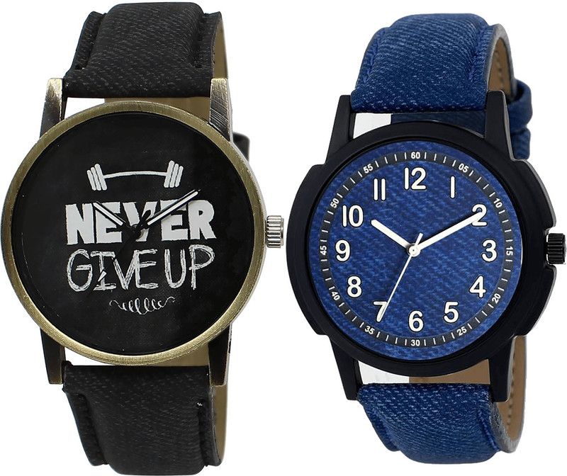 combo watch Analog Watch - For Girls Classical High Quality Never Give Up Analogue Black And Blue Color Boys And Men Watch - BL46.27-B8 (Combo Of 2 )
