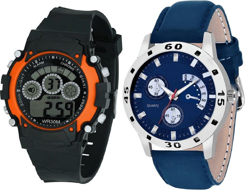 combo watch Analog Watch - For Girls New High Quality Kids Analogue Black And Blue Color Boys And Men Watch - B4-B56 (Combo Of 2 )