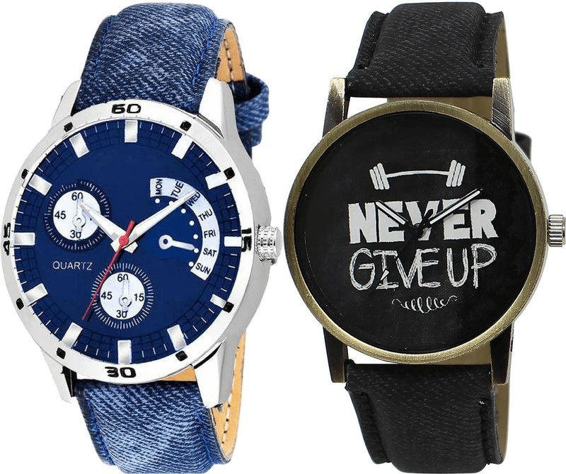 combo watch Analog Watch - For Girls Modern Chronograph Never Give Up Analogue Blue And Black Color Boys And Men Watch - B57-BL46.27 (Combo Of 2 )
