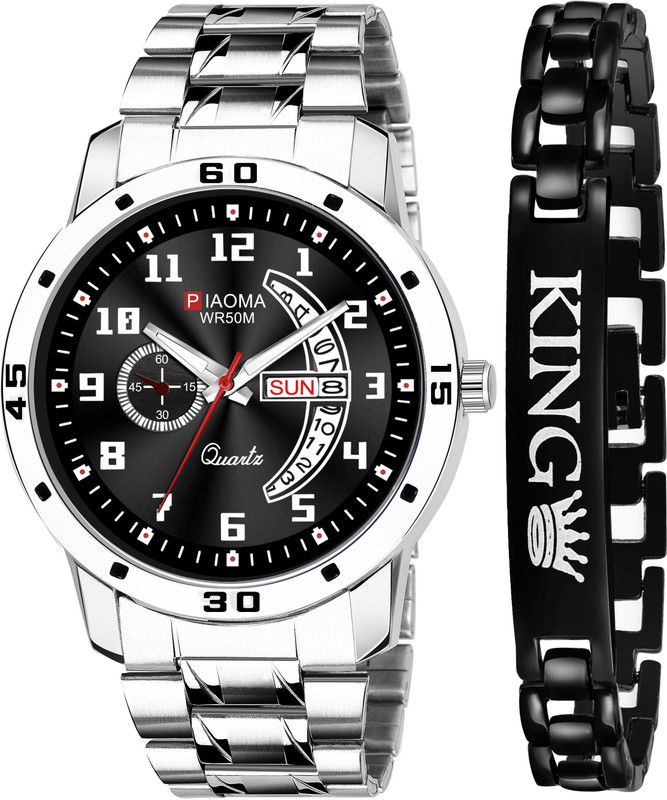 Day And Date Functioning High Quality Combo Of King Printed Bracelet Analog Watch - For Men PWRM-King