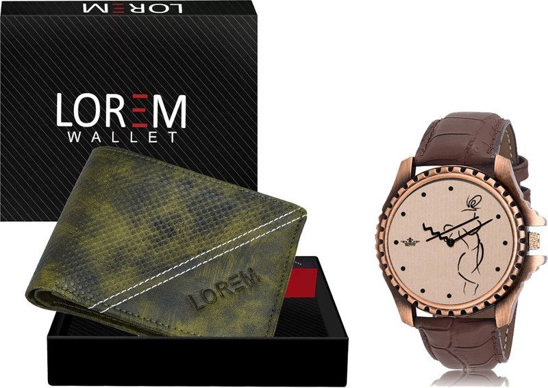 Combo Of Brown Men Watch & Green Artificial Leather Wallet Analog Watch - For Men FZ-WL34-LR65
