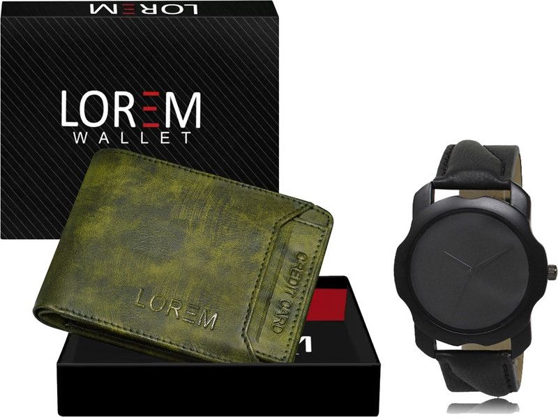 Combo Of Black Men Watch & Green Artificial Leather Wallet Analog Watch - For Men FZ-WL27-LR22