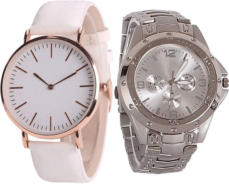 combo watch Analog Watch - For Girls Modern Fancy Analogue White And Silver Color Boys And Men Watch - B63-B72 (Combo Of 2 )