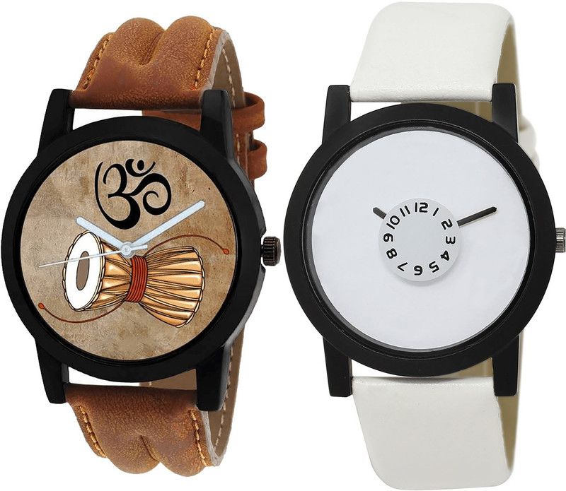 combo watch Analog Watch - For Girls Modern Royal Damru Analogue Brown And White Color Boys And Men Watch - B25-BL46.26 (Combo Of 2 )