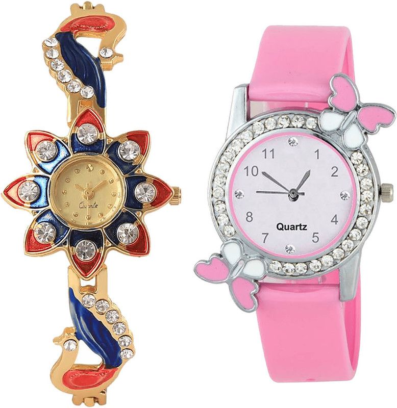 combo watch Analog Watch - For Girls New Analogue Peacock And Butterfly Analogue Gold And Pink Color Girls And Women Watch - G118-G99 (Combo Of 2 )