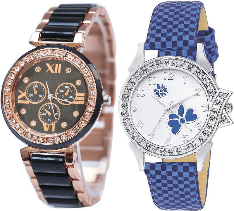 combo watch Analog Watch - For Girls New Heart Analogue Black And Blue Color Girls And Women Watch - G209-G127 (Combo Of 2 )