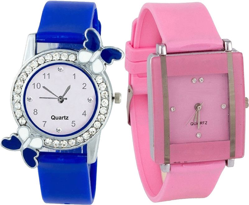 combo watch Analog Watch - For Girls Contemporary Designer Butterfly Analogue Blue And Pink Color Girls And Women Watch - G98-G14 (Combo Of 2 )