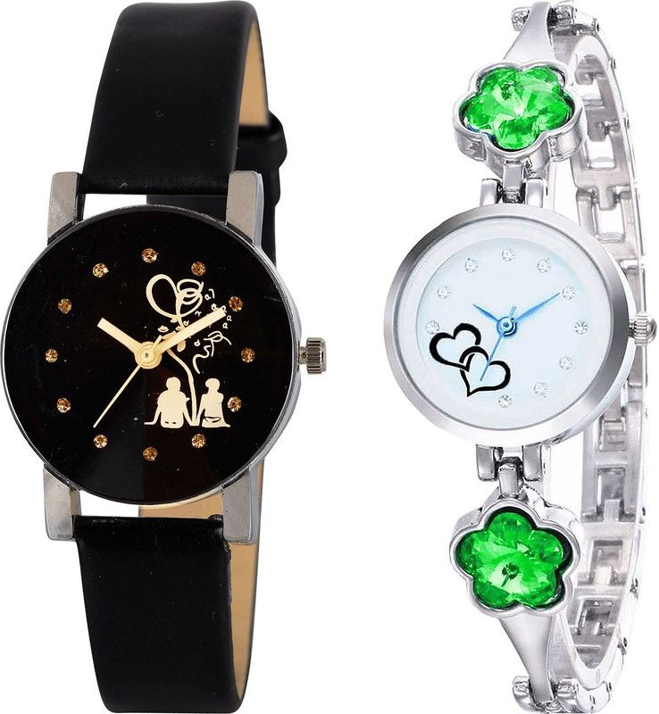 combo watch Analog Watch - For Girls New Rich Love Valentine Couple And Love Valentine Analogue Black And Silver Color Girls And Women Watch - G389-G434 (Combo of 2 )