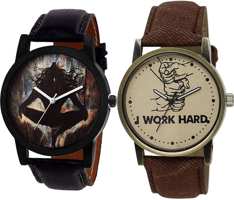 combo watch Analog Watch - For Girls Classical Luxury Mahadev And I Work Hard Analogue Black And Brown Color Boys And Men Watch - B24-BL46.29 (Combo Of 2 )