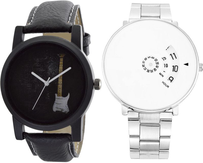 combo watch Analog Watch - For Girls High Quality Guitar Analogue Black And Silver Color Boys And Men Watch - B35-B82 (Combo Of 2 )