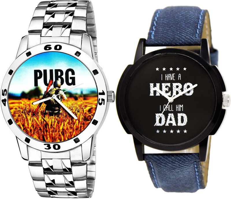 combo watch Analog Watch - For Boys Best Designer Pubg Military Army Chain Watch Silver And Blue Color Men Watch - B488-BL46.7 (Combo Of 2 )