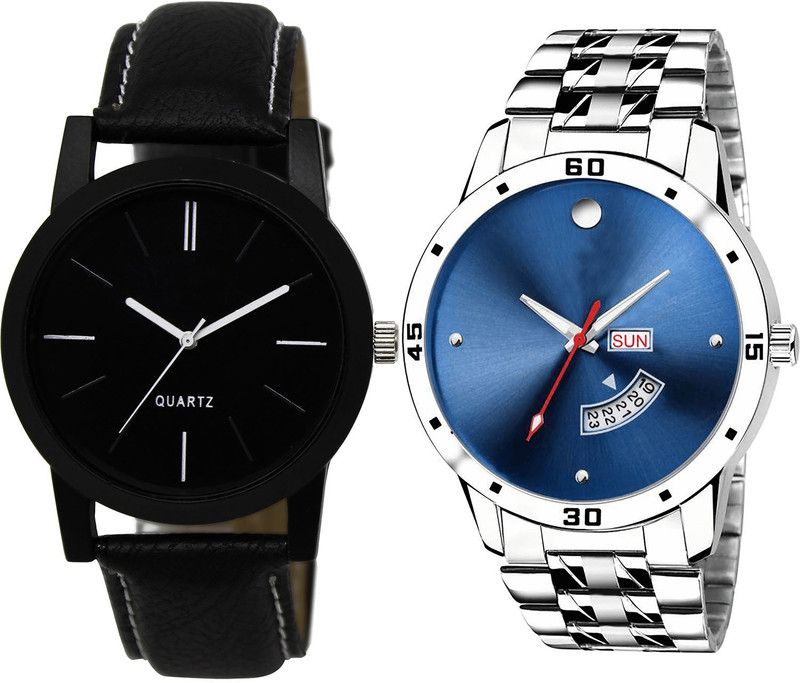 combo watch Analog Watch - For Girls New Gift Love Dad And Day And Date Analogue Black And Silver Color Boys And Men Watch - BL46.5-BL46.105 (Combo Of 2 )