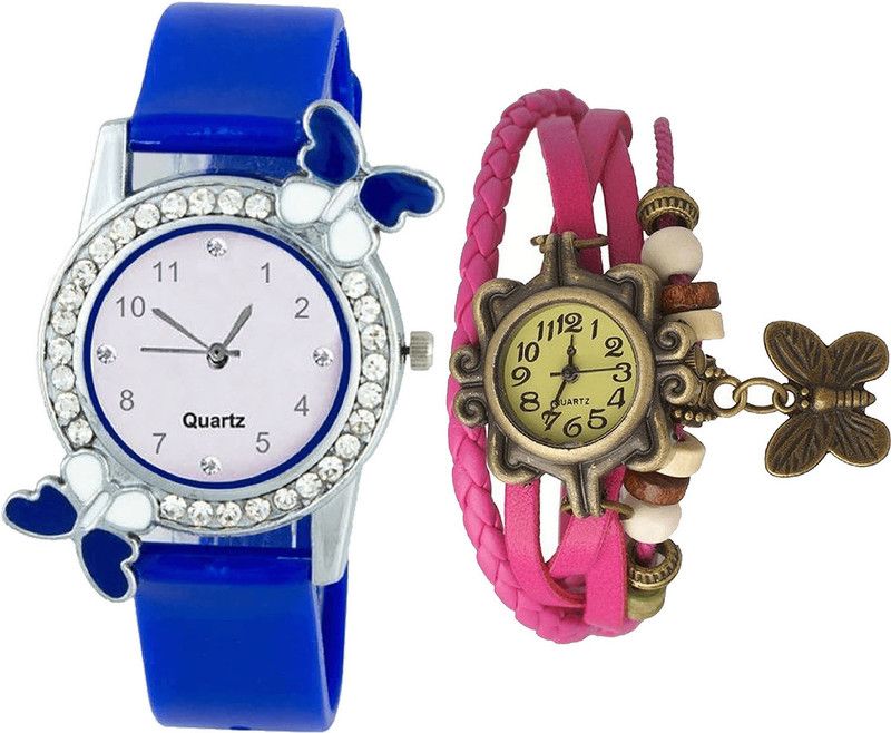 combo watch Analog Watch - For Girls Modish Model Butterfly Analogue Blue And Pink Color Girls And Women Watch - G98-G63 (Combo Of 2 )