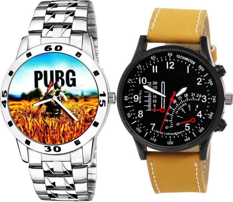 combo watch Analog Watch - For Boys Latest Stylish Pubg Military Army Chain Watch Silver And Brown Color Men Watch - B488-B42 (Combo Of 2 )