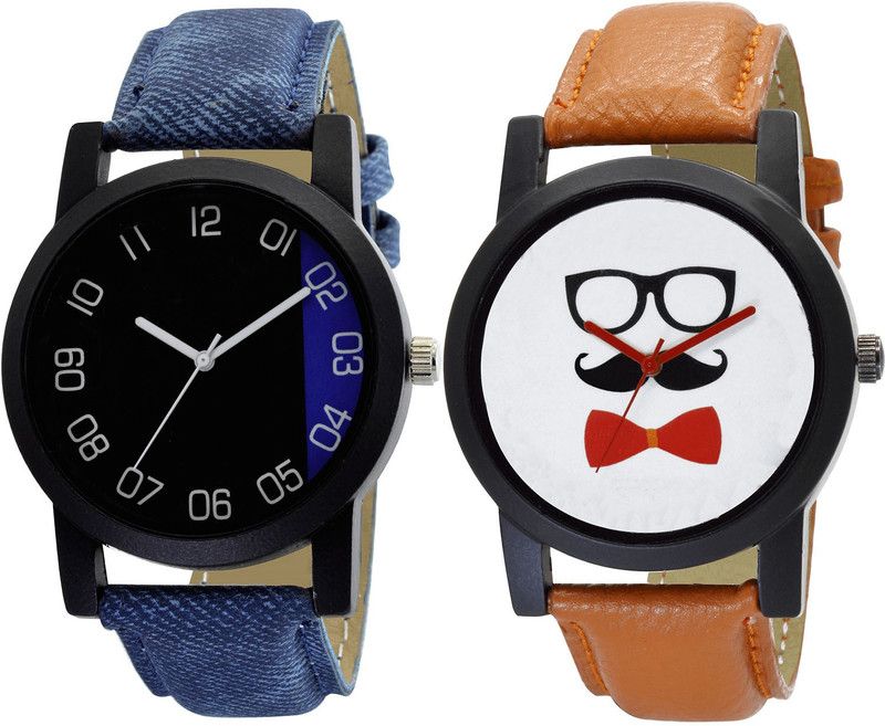 combo watch Analog Watch - For Girls Classical Wrist Beard Style Analogue Blue And Brown Color Boys And Men Watch - B37-B53 (Combo Of 2 )