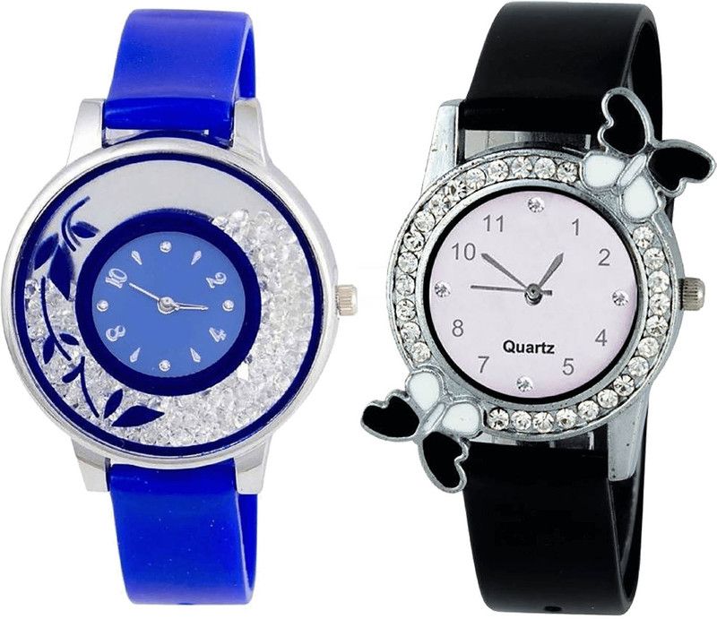 combo watch Analog Watch - For Girls Best Professional Flower And Butterfly Analogue Blue And Black Color Girls And Women Watch - G87-G97 (Combo Of 2 )