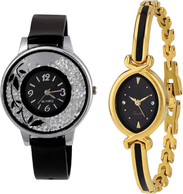 combo watch Analog Watch - For Girls Latest Gift Flower Analogue Black And Gold Color Girls And Women Watch - G86-G121 (Combo Of 2 )
