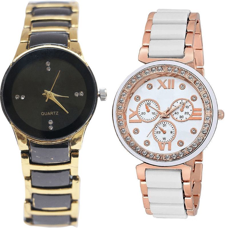 combo watch Analog Watch - For Girls Brand New Love Analogue Gold And White Color Girls And Women Watch - G208-G210 (Combo Of 2 )
