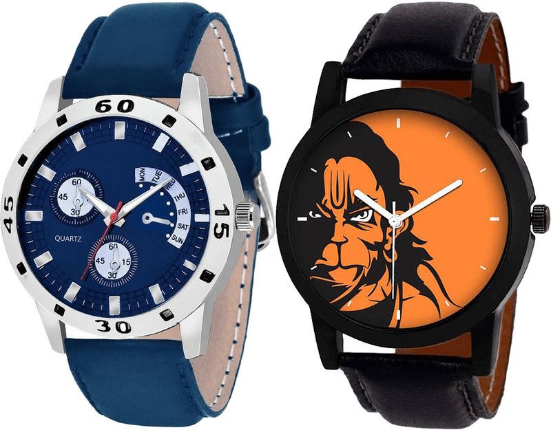 combo watch Analog Watch - For Girls Modern 3D Design Hanuman Analogue Blue And Black Color Boys And Men Watch - B56-B26 (Combo Of 2 )