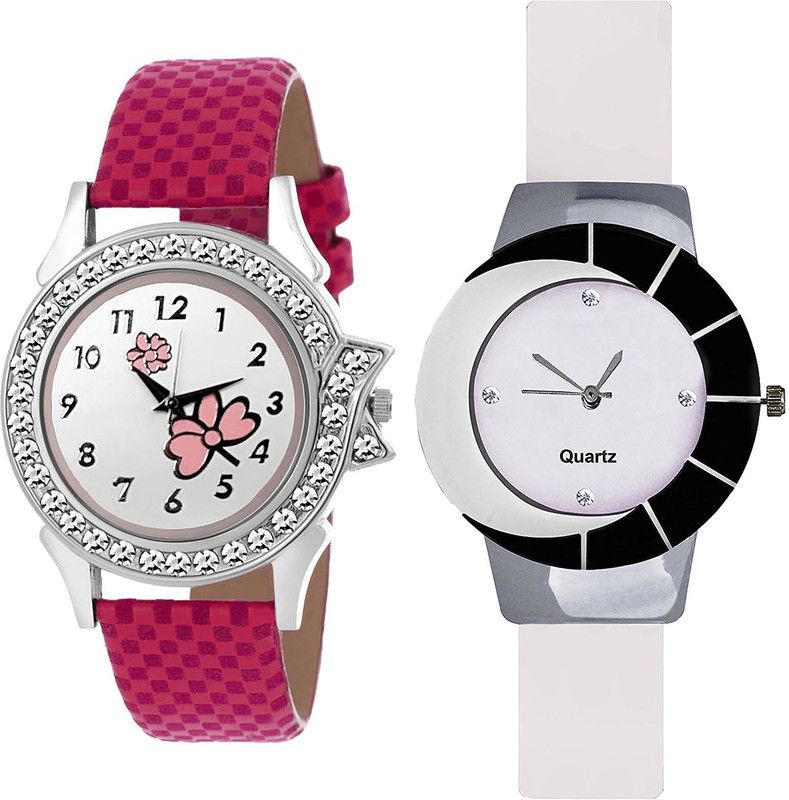 combo watch Analog Watch - For Girls Best 3D Design Flower Analogue Pink And White Color Girls And Women Watch - G128-G11 (Combo Of 2 )