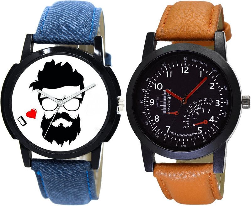 combo watch Analog Watch - For Girls Brand New Tread Beard Style Analogue Blue And Brown Color Boys And Men Watch - B12-B29 (Combo Of 2 )