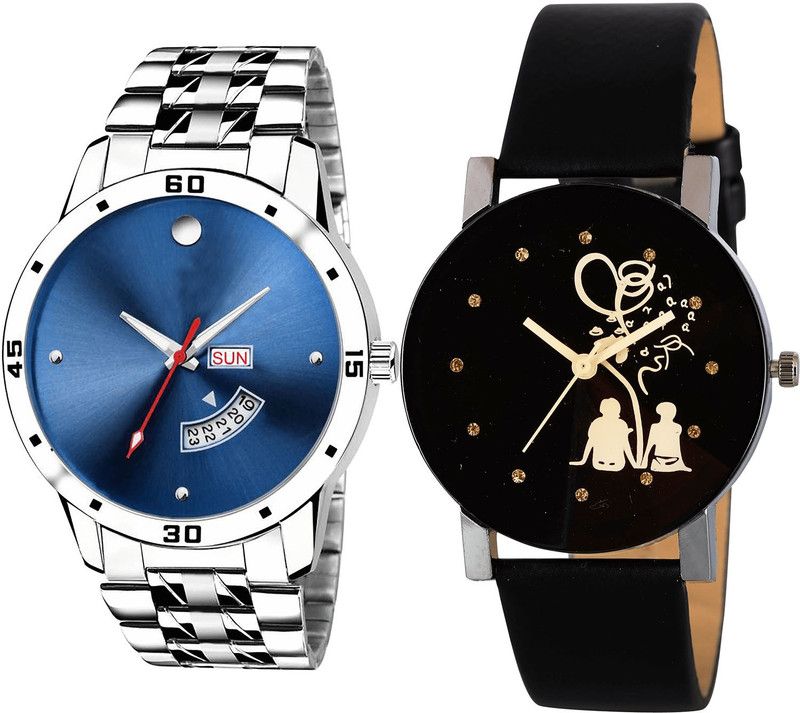 combo watch Analog Watch - For Girls Best Analogue Day And Date And Couple Love Analogue Silver And Black Color Boys And Men Watch - BL46.105-B138 (Combo Of 2 )