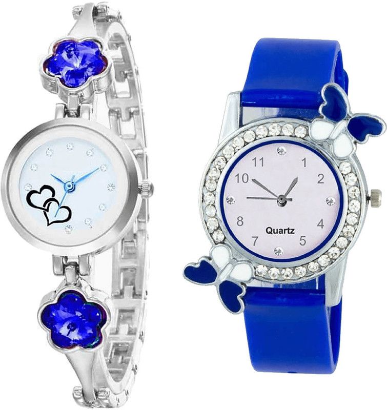 combo watch Analog Watch - For Girls Latest Collegian Love Valentine And Butterfly Analogue Silver And Blue Color Girls And Women Watch - G433-G98 (Combo of 2 )