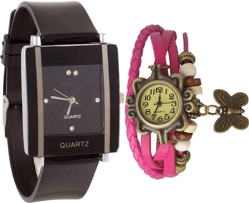 combo watch Analog Watch - For Girls Best Heart Analogue Black And Pink Color Girls And Women Watch - G12-G63 (Combo Of 2 )