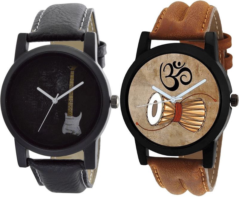 combo watch Analog Watch - For Men Contemporary Professional Guitar And Damru Analogue Black And Brown Color Boys And Men Watch - B35-B25 (Combo Of 2 )
