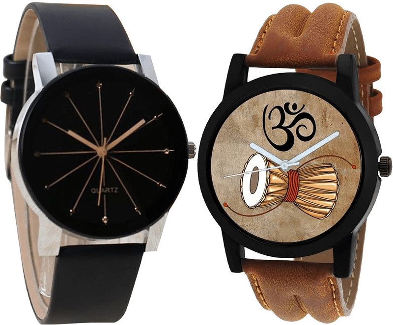 combo watch Analog Watch - For Girls Modish Party Wedding Damru Analogue Black And Brown Color Boys And Men Watch - B51-B25 (Combo Of 2 )