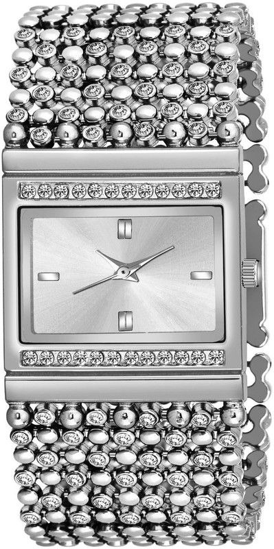 Analog Watch - For Girls NEW STYLISH FULL DIAMOND SILVER DIAL-BANGLE STRAP WATCH