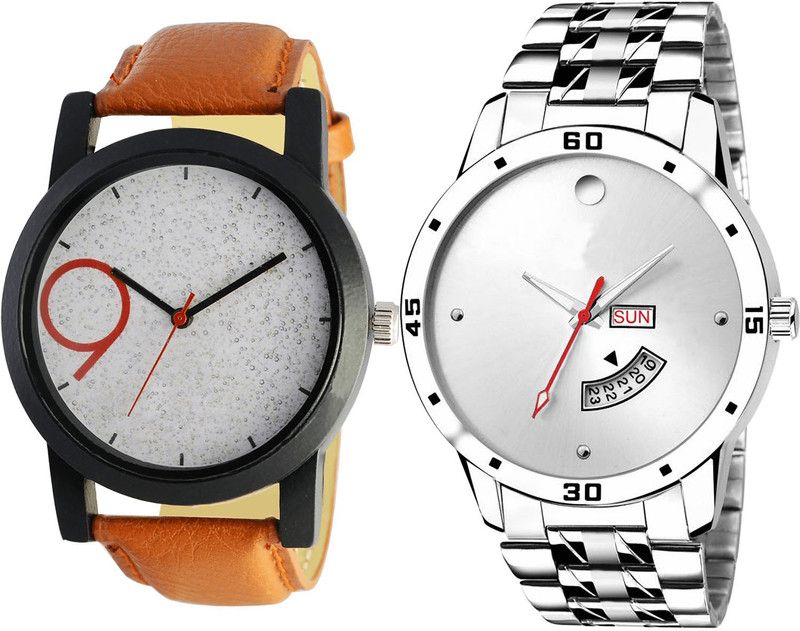 combo watch Analog Watch - For Girls Best Heart Day And Date Analogue Brown And Silver Color Boys And Men Watch - B33-BL46.103 (Combo Of 2 )