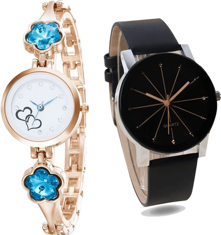 combo watch Analog Watch - For Girls Latest Heart Love Valentine Analogue Rose Gold And Black Color Girls And Women Watch - G435-G174 (Combo of 2 )