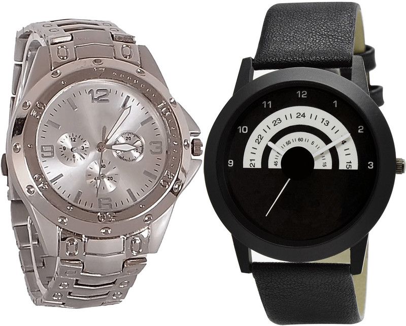 combo watch Analog Watch - For Men Modern Gift Analogue Silver And Black Color Boys And Men Watch - B72-B48 (Combo Of 2 )