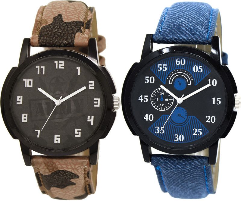 combo watch Analog Watch - For Girls New Quartz Army Analogue Brown And Blue Color Boys And Men Watch - BL46.3-BL46.2 (Combo Of 2 )