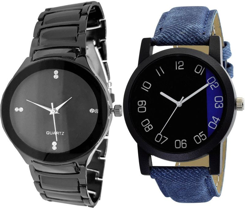 combo watch Analog Watch - For Girls Brand New Quartz Analogue Black And Blue Color Boys And Men Watch - B67-B37 (Combo Of 2 )