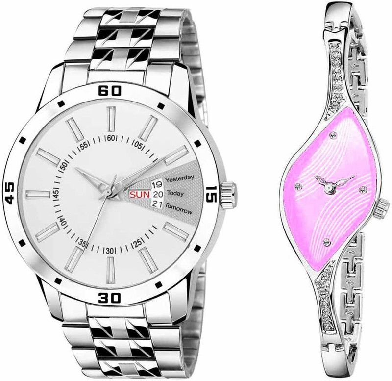 SS003 & RAGA LI8 PINK Hybrid Smartwatch Watch - For Men & Women STAINLESS STEEL DATE N DAY COMBO WATCH FOR MEN AND WOMEN