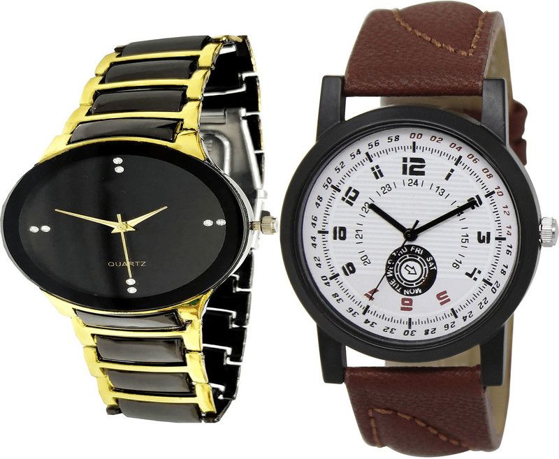 combo watch Analog Watch - For Girls New Royal Analogue Black And Brown Color Boys And Men Watch - B69-BL46.11 (Combo Of 2 )