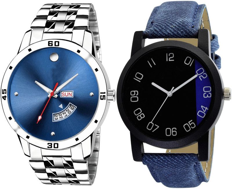 combo watch Analog Watch - For Girls Modish Traditional Day And Date Analogue Silver And Blue Color Boys And Men Watch - BL46.105-B37 (Combo Of 2 )